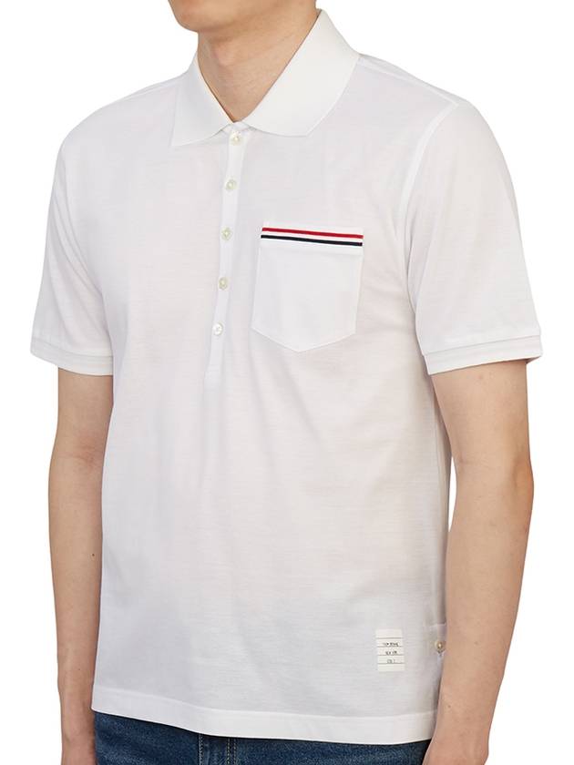 Men's Three Stripes Pocket Mercerized Short Sleeve Polo Shirt White - THOM BROWNE - BALAAN 3