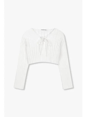 Ribbon V neck cropped pullover white - ALEXANDER WANG - BALAAN 1