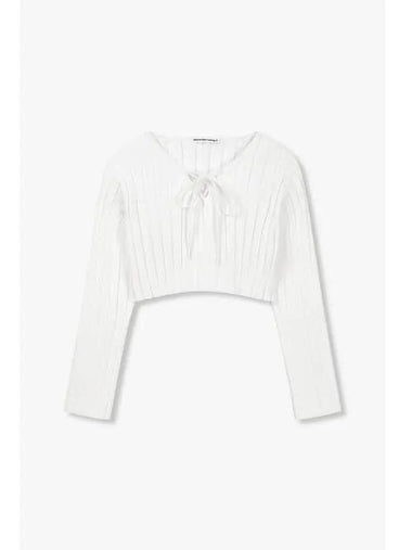 Ribbon V neck cropped pullover white - ALEXANDER WANG - BALAAN 1