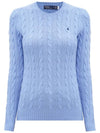 Pony Embroidered Logo Cable Knit Top Light Blue - POLO RALPH LAUREN - BALAAN 2