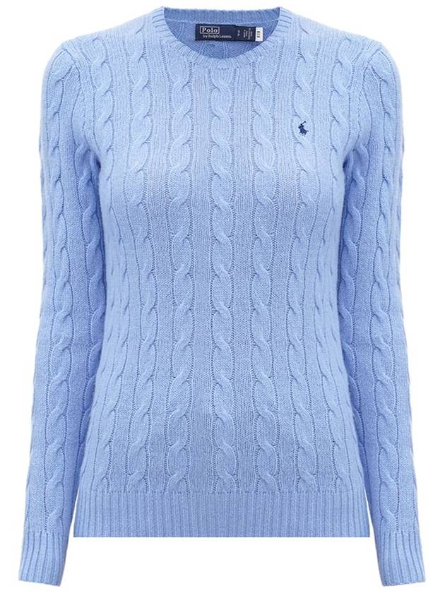 Pony Embroidered Logo Cable Knit Top Light Blue - POLO RALPH LAUREN - BALAAN 2