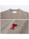 Red Heart Logo Merino Wool Cardigan Beige - AMI - BALAAN 6