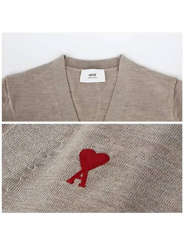 Red Heart Logo Merino Wool Cardigan Beige - AMI - BALAAN 6