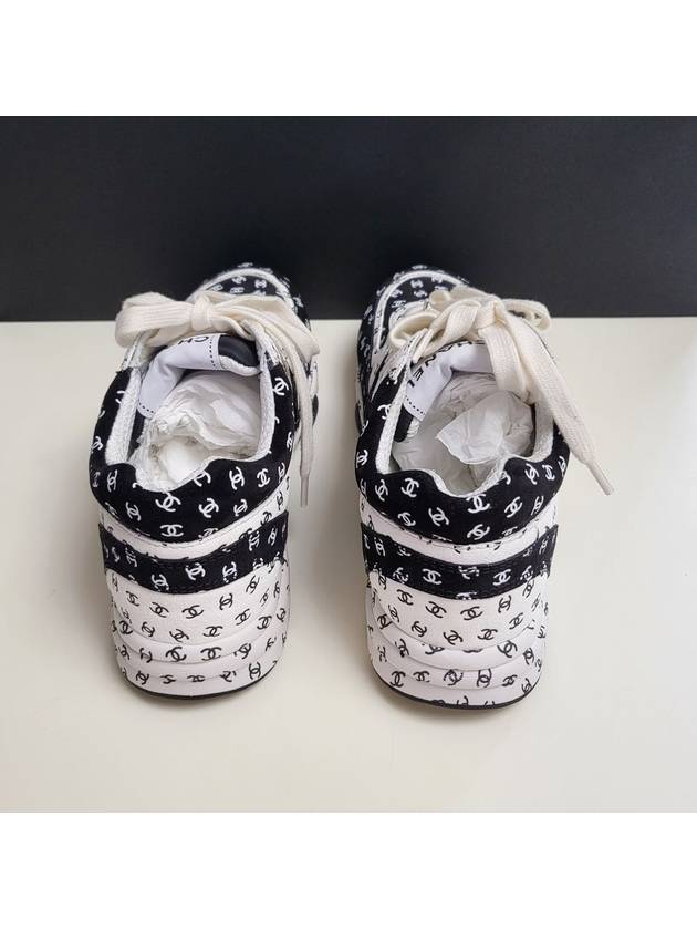 All Over CC Logo Print Suede Low Top Sneakers Black White - CHANEL - BALAAN.