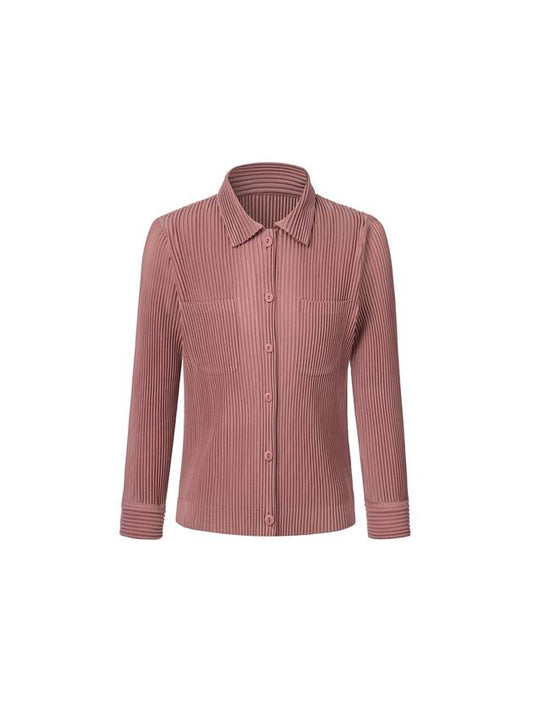 Unisex long sleeve collar neck full open type pleated jacket pink - MONPLISSE - BALAAN 2