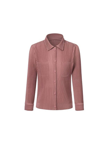 Long Sleeve Collar Neck Full Open Type Pleated Jacket Pink - MONPLISSE - BALAAN 1