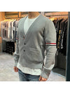 Milano Stitch Sprite Armband Cotton V-neck Cardigan Light Grey - THOM BROWNE - BALAAN 4