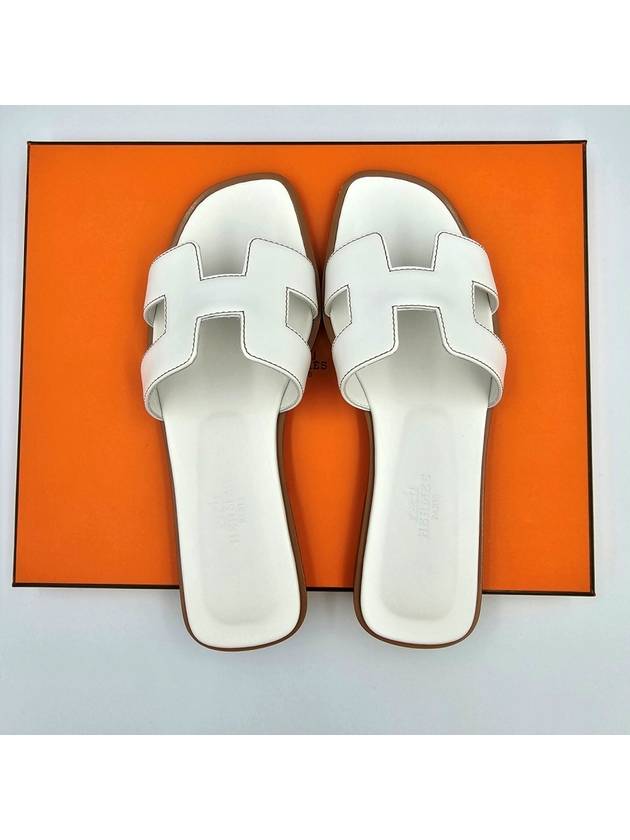 Oran Calfskin Slippers Blanc - HERMES - BALAAN 4