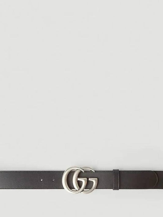 4mm GG Marmont Silver Tone Logo Buckle Smooth Leather Belt Black - GUCCI - BALAAN 2