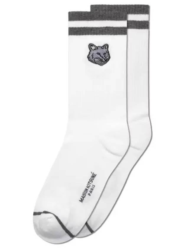 Cotton Blend Socks White Grey - MAISON KITSUNE - BALAAN 2