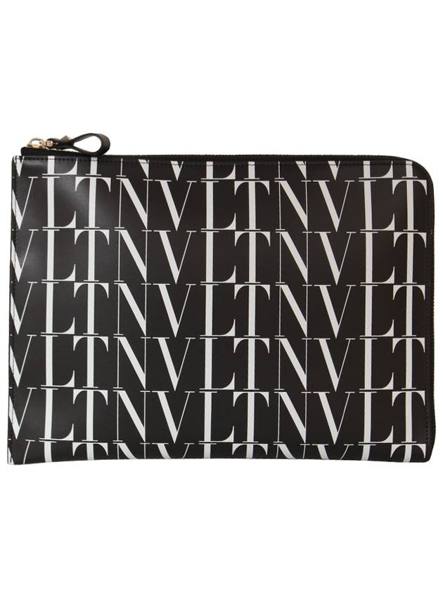 All Over VLTN Logo Clutch Bag Black - VALENTINO - BALAAN.