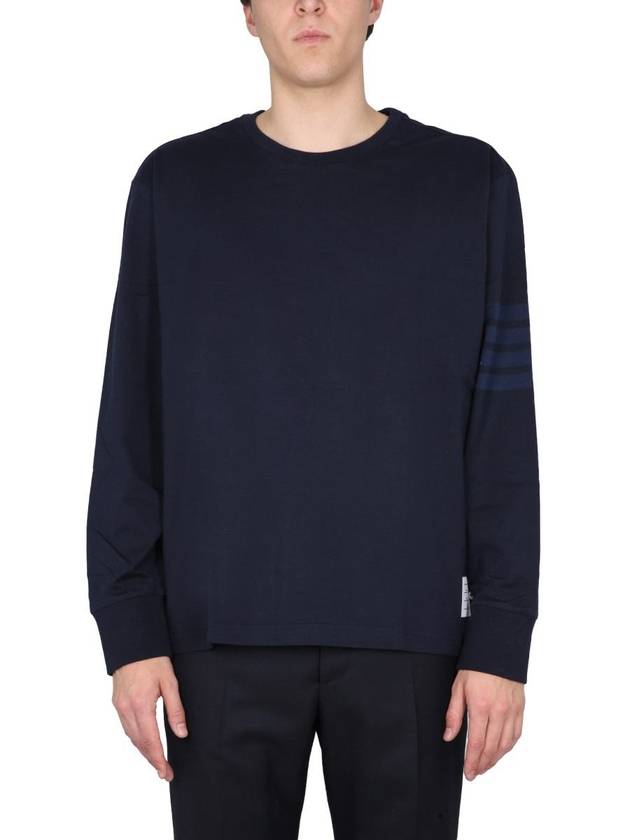 4 Bar Armband Tonal Long Sleeve T-Shirt Navy - THOM BROWNE - BALAAN 3