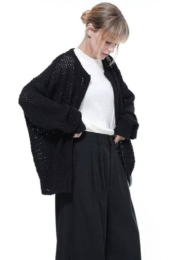 Women s PKZUC BK Punching Knit Zip up Cardigan Black - CHANCE'S NOI - BALAAN 1