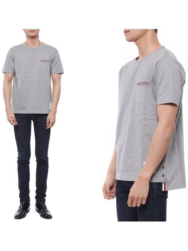 Men's Medium Weight Jersey Tipped Pocket Crewneck Short Sleeve T-Shirt Light Grey - THOM BROWNE - BALAAN 3