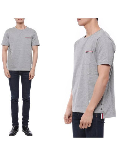 Men's Medium Weight Jersey Tipped Pocket Crewneck Short Sleeve T-Shirt Light Grey - THOM BROWNE - BALAAN 2