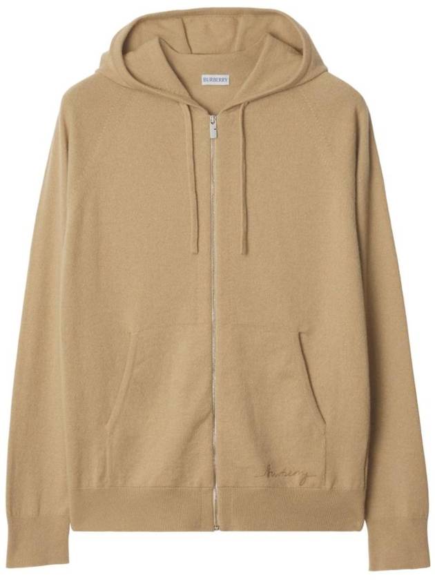 Embroidered Logo Cashmere Blend Zip-Up Hoodie Camel - BURBERRY - BALAAN 1