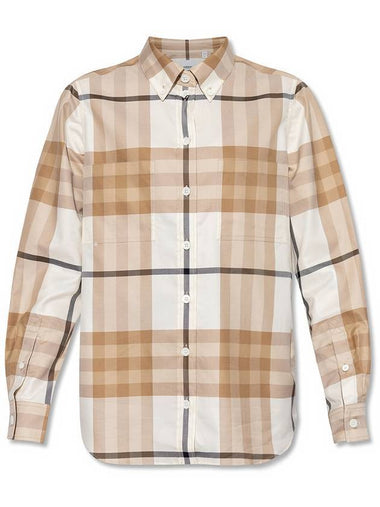 Check Pattern Cotton Shirt Beige - BURBERRY - BALAAN 1