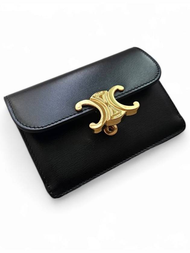 Triomphe Shiny Calfskin Flap Card Wallet Black - CELINE - BALAAN 4