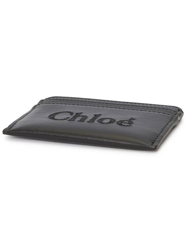 Sense Embroidered Logo Calfskin Card Wallet Black - CHLOE - BALAAN 4