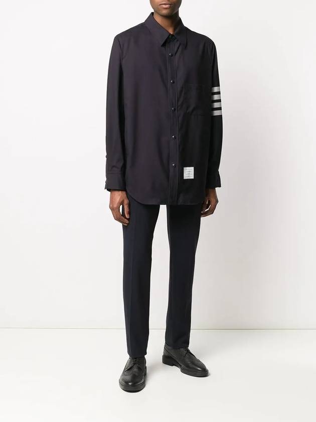 4 Bar Stripe Plain Weaving Wool Long Sleeve Shirt Navy - THOM BROWNE - BALAAN 3