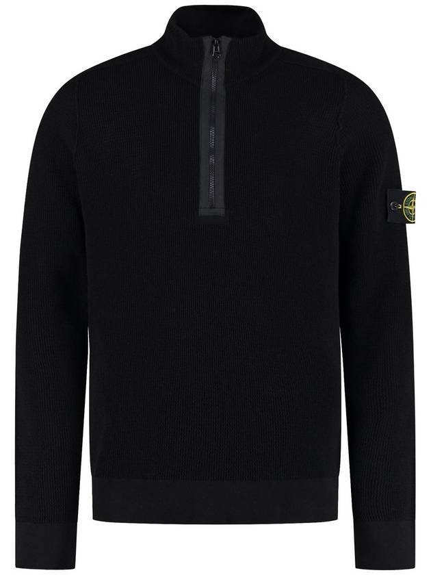 Wappen Patch Half Zip Up Knit Top Black - STONE ISLAND - BALAAN 1