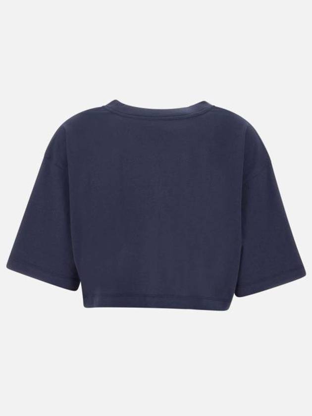 Logo Cotton Crop Short Sleeve T-Shirt Navy - MARNI - BALAAN 4