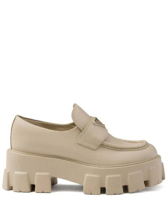 Monolith Brushed Leather Platform Loafer Desert Beige - PRADA - BALAAN 1