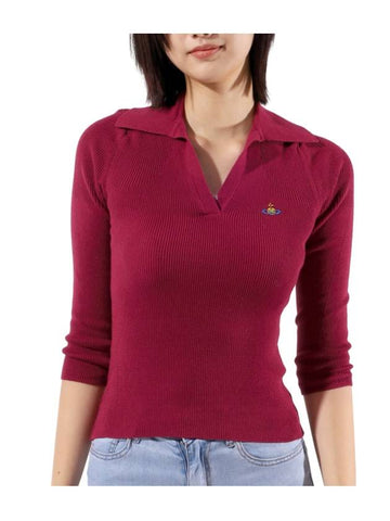 ORB Polo Cashmere Knit Top Wine - VIVIENNE WESTWOOD - BALAAN 1