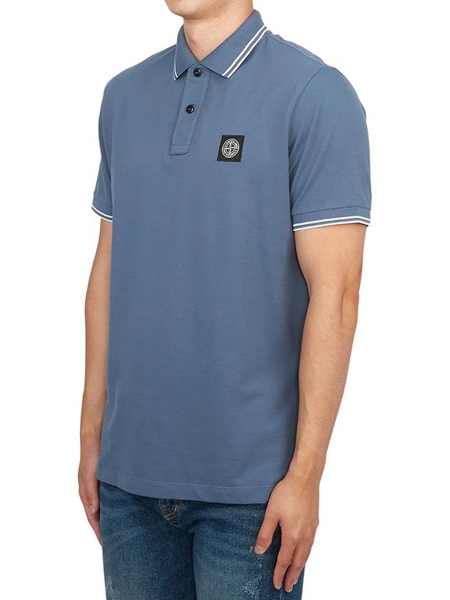 Stretch Cotton Pique Short Sleeve Polo Shirt Light Blue - STONE ISLAND - BALAAN 3