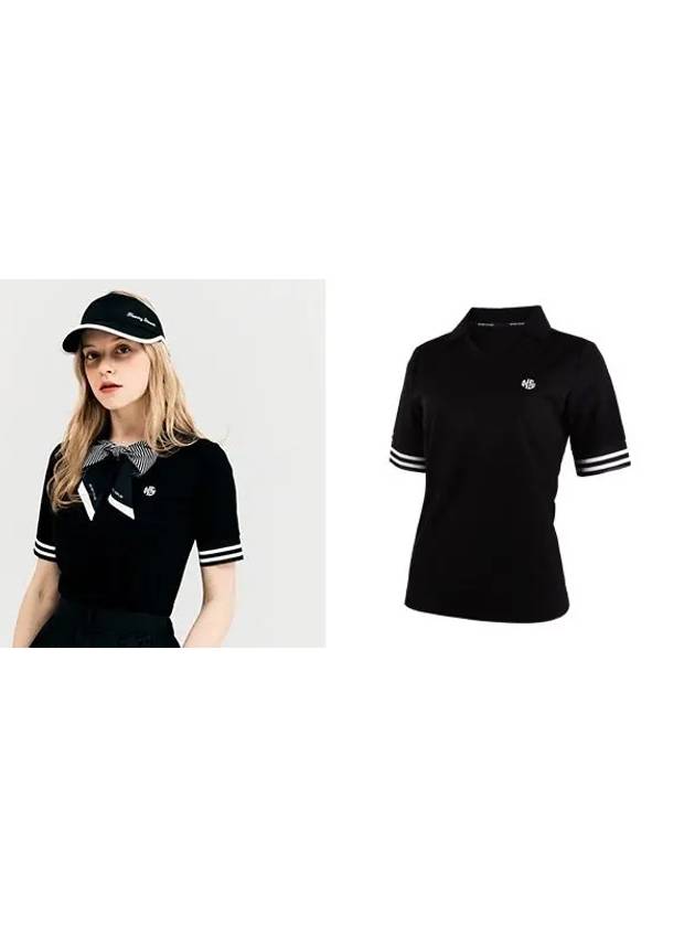 Golf V-Neck Collar T-Shirt Black - HENRY STUART - BALAAN 2