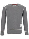 contrast cover stitch long sleeve t-shirt gray - THOM BROWNE - BALAAN.