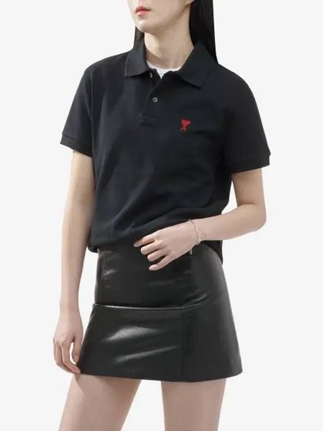 Heart Logo Polo Shirt Black - AMI - BALAAN 2