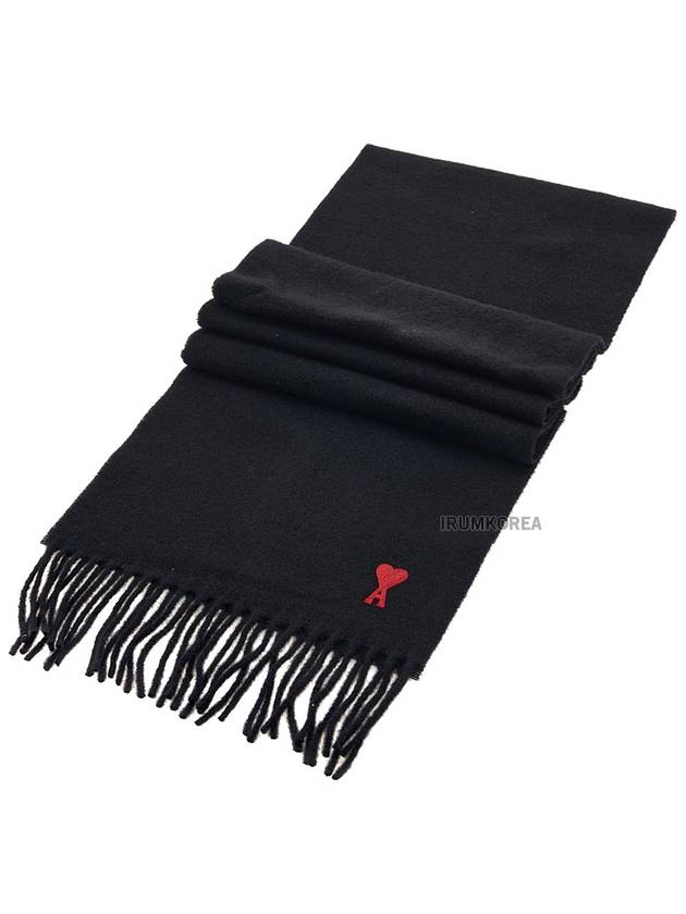 Small Heart Logo Classic Wool Scarf Black - AMI - BALAAN 4