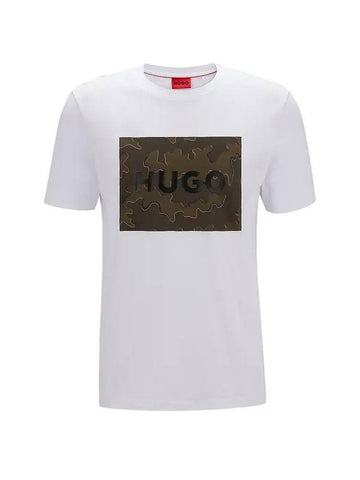 Camouflage Print Cotton Jersey Short Sleeve T Shirt White - HUGO BOSS - BALAAN 1