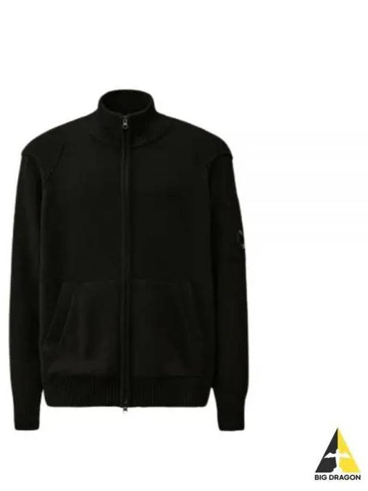 Lambswool GRS Zipped Cardigan Black - CP COMPANY - BALAAN 2