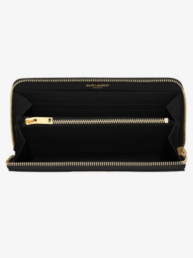 Matelasse Monogram Zipper Around Long Wallet Black - SAINT LAURENT - BALAAN 3