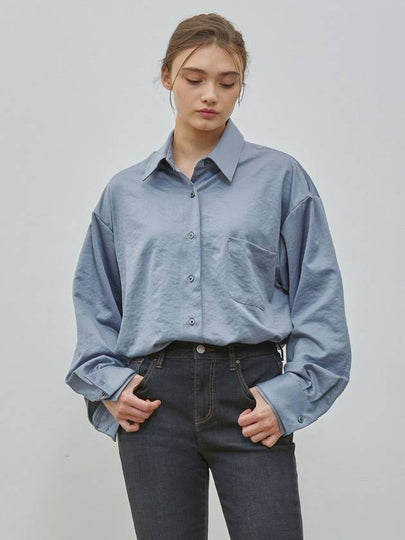 Double Cuff Satin Oversized Shirt Blue - RYUL+WAI: - BALAAN 2