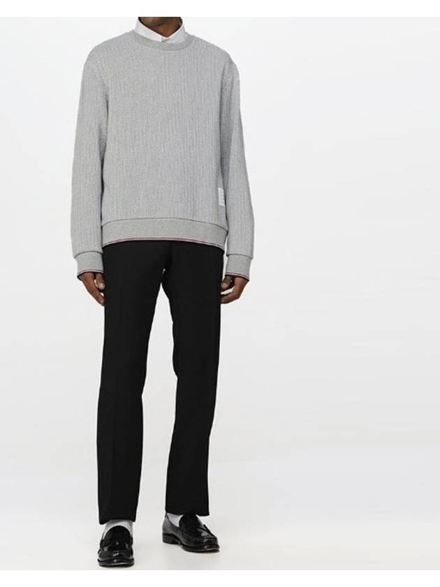 Men's Trimmed Herringbone Cotton Sweatshirt Grey - THOM BROWNE - BALAAN 8