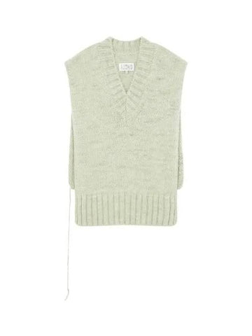 Women's Knitted V-Neck Easy Stall Light Green - MAISON MARGIELA - BALAAN 1