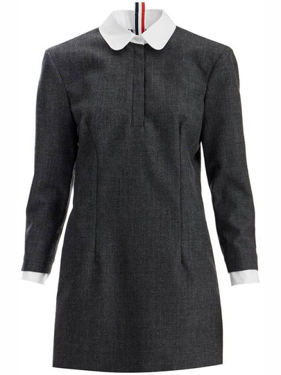 Virgin wool shift short dress gray - THOM BROWNE - BALAAN 2