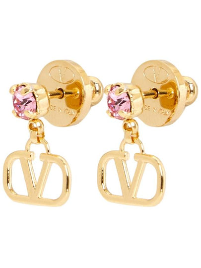 V Logo Signature Metal Rhinestone Earrings Pink Gold - VALENTINO - BALAAN 2