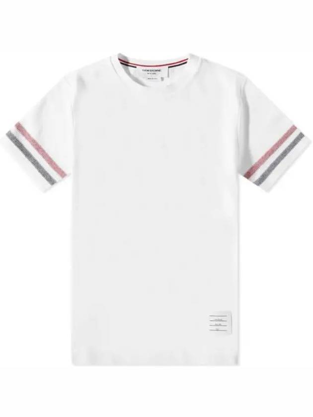 Textured Cotton Stripe Short Sleeve T-Shirt White - THOM BROWNE - BALAAN 2