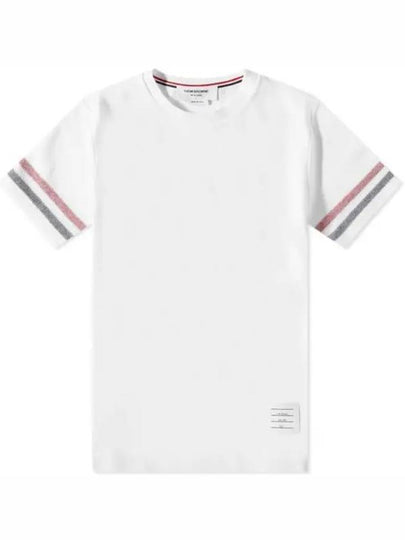 Textured Cotton Stripe Short Sleeve T-Shirt White - THOM BROWNE - BALAAN 2