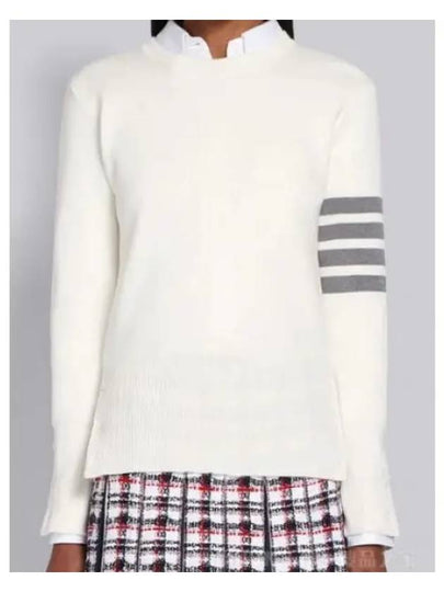 Milano Stitch Crewneck 4-Bar Cotton Crepe Knit Top White - THOM BROWNE - BALAAN 2