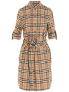 Vintage Check Stretch Cotton Tie-Waist Shirt Dress Beige - BURBERRY - BALAAN 1