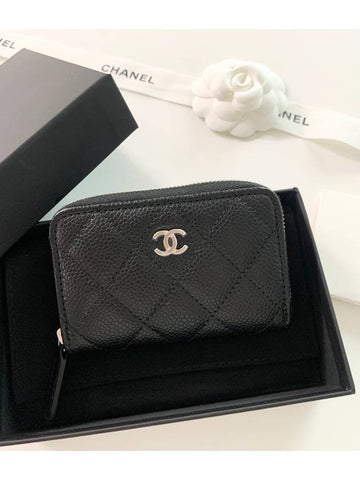 Classic zipper card wallet caviar black silver AP0216 - CHANEL - BALAAN 1