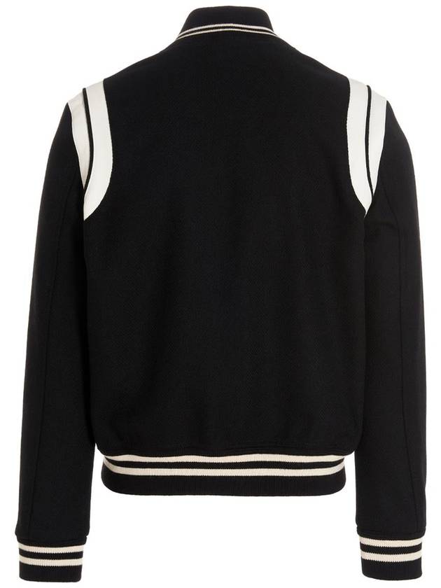 Teddy Bomber Jacket in Wool Black White - SAINT LAURENT - BALAAN 3