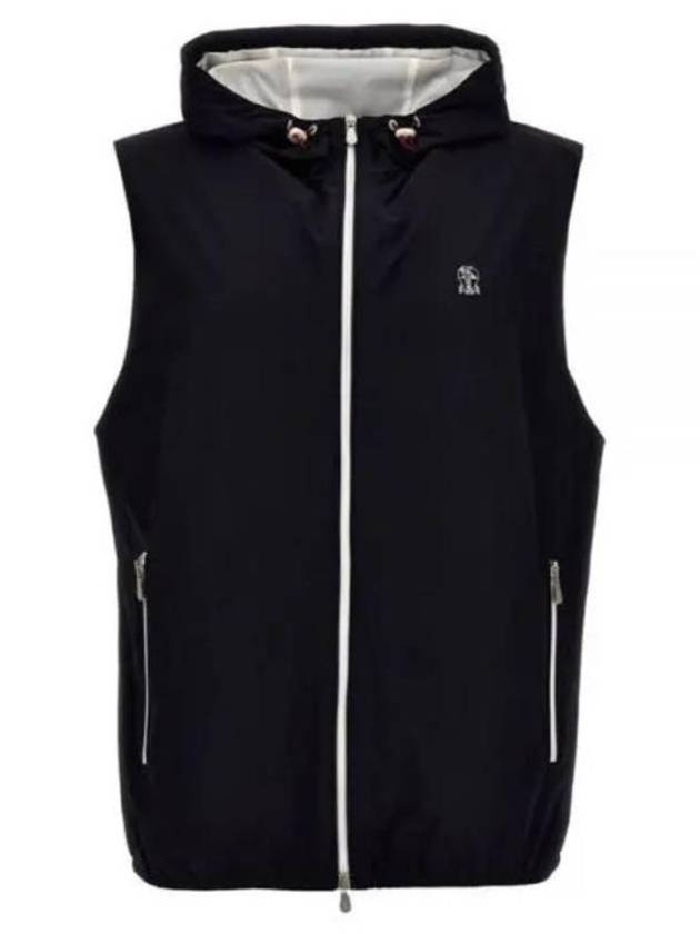 Drawstring Hood Zipped Vest Navy - BRUNELLO CUCINELLI - BALAAN 2