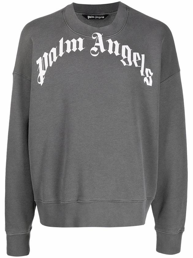 Men's Curved Logo Sweatshirt Grey - PALM ANGELS - BALAAN 3