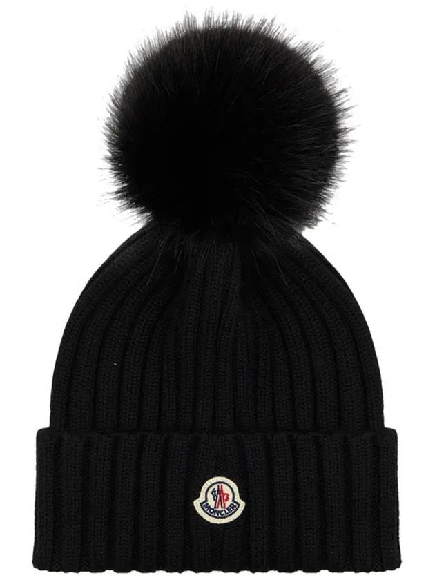 Pom detail wool beanie black - MONCLER - BALAAN 2